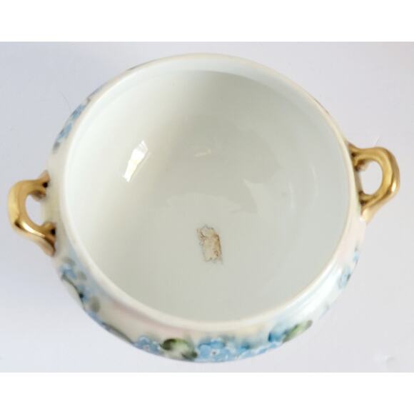 Antique GDA Limoges Hand Painted 3 Footed Bowl Blue Floral Gold Gilt Porcelain - Picture 6 of 11